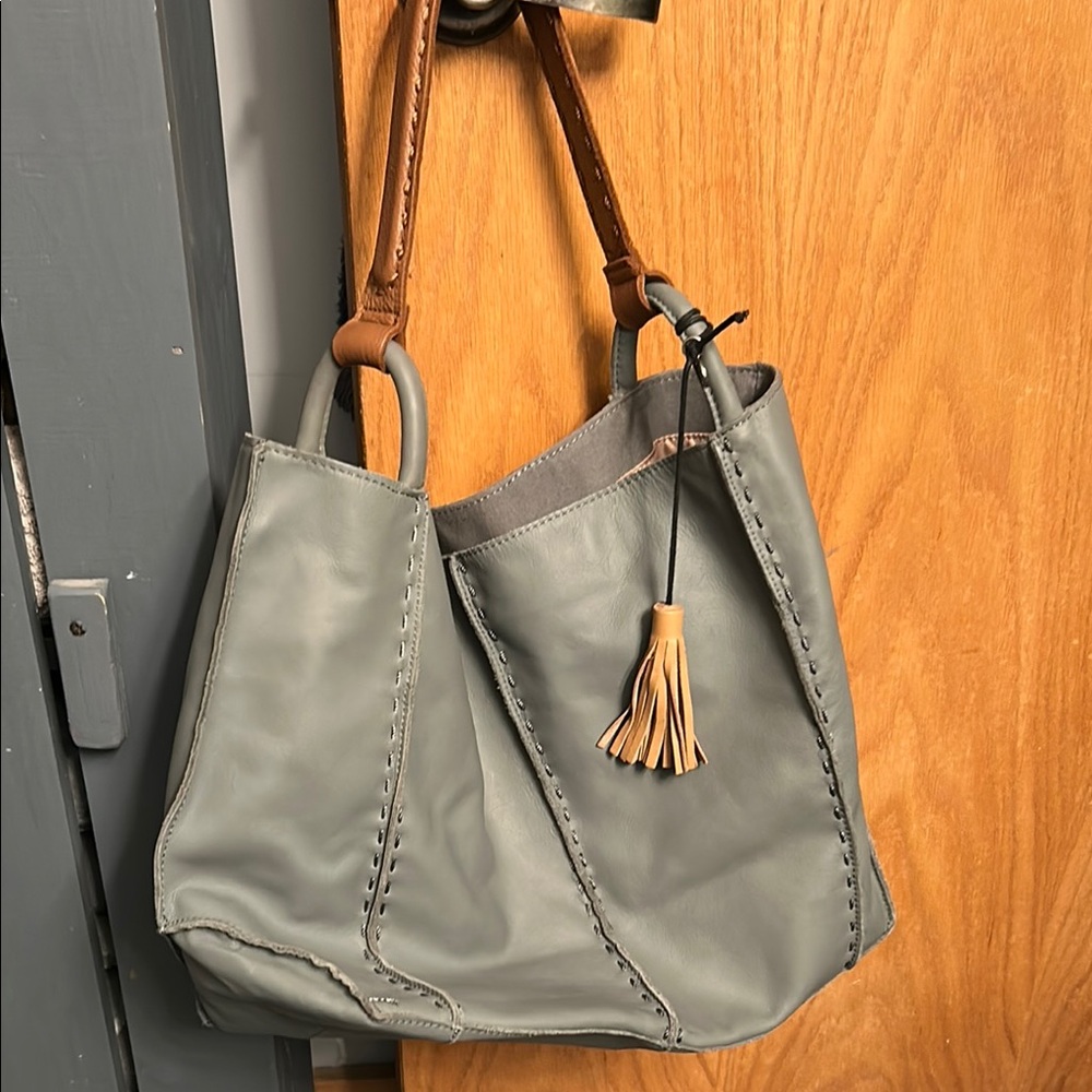 The Sak Gray and Tan Shoulder Bag with Tassel Detail